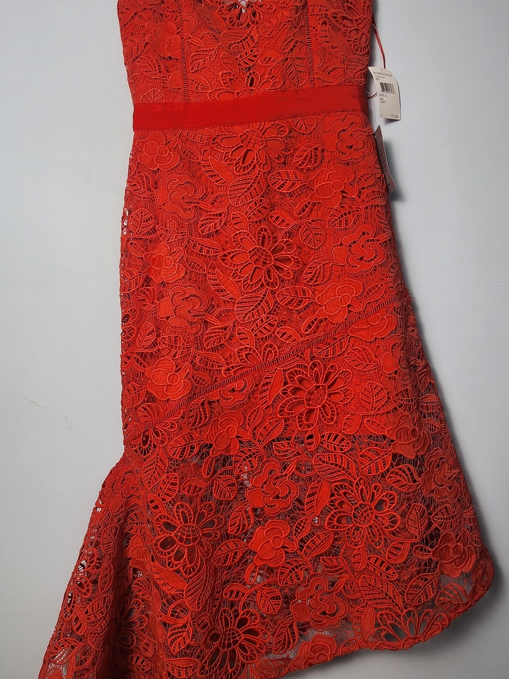 Harlyn Red Lace Asymmetrical Hem Dress